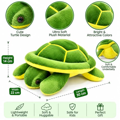 Image of TortoisePlush Sea Turtle Soft Toy, Dark Green and Yellow, 22 cm, Stuffed Animal for Kids, Modern Design, Tortoise Theme, Durable Quality (Big Green toto)