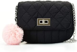JSTRIVE Cute Purses for Teen Girls Small Purse and Quilted Crossbody bags for Women with Chain Strap, Nylon Lightweight, 8â€ Black