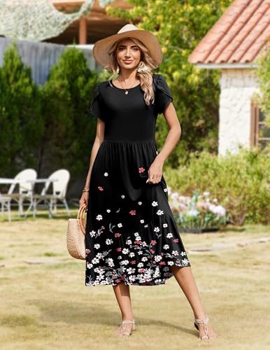 Image of Zeagoo Women Summer Midi A Line Dress Short Sleeve Casual Flowy Tiered Beach Long Sundress with Pockets 2026 Vacation Travel