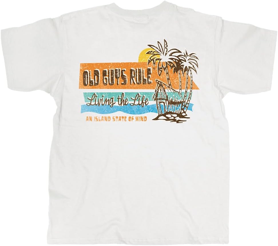 OLD GUYS RULE T-Shirts for Men, Living The Life - Funny Novelty Tee for Beach Lovers, Vacation - Gift for Dad, Grandpa