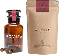 Movita Beauty Bottle & Pouch Bundle – Promotes Healthy Hair, Skin & Nails with Biotin & Choline –Fermented Whole Foods, Organic, Vegan, Gluten-Free, Non-GMO