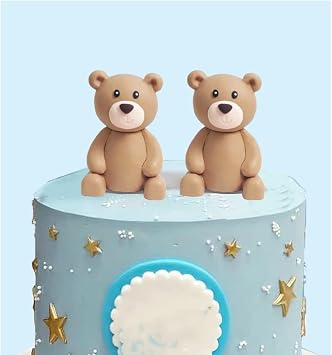 Baby Bear Cake Topper Blue Ball Cake Decor for Boy 2bears