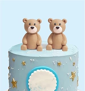 Baby Bear Cake Topper Blue Ball Cake Decor for Boy (2bears)