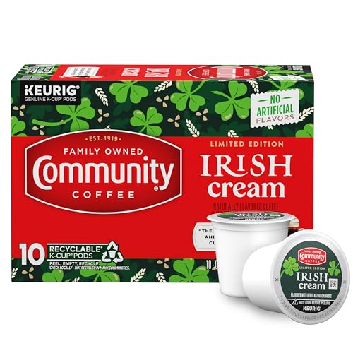 Image of Community Coffee Irish Cream Flavored Coffee Pods, 10 count, Medium Roast Compatible with Keurig 2.0 K-Cup Brewers, 10 Count (Pack of 1)