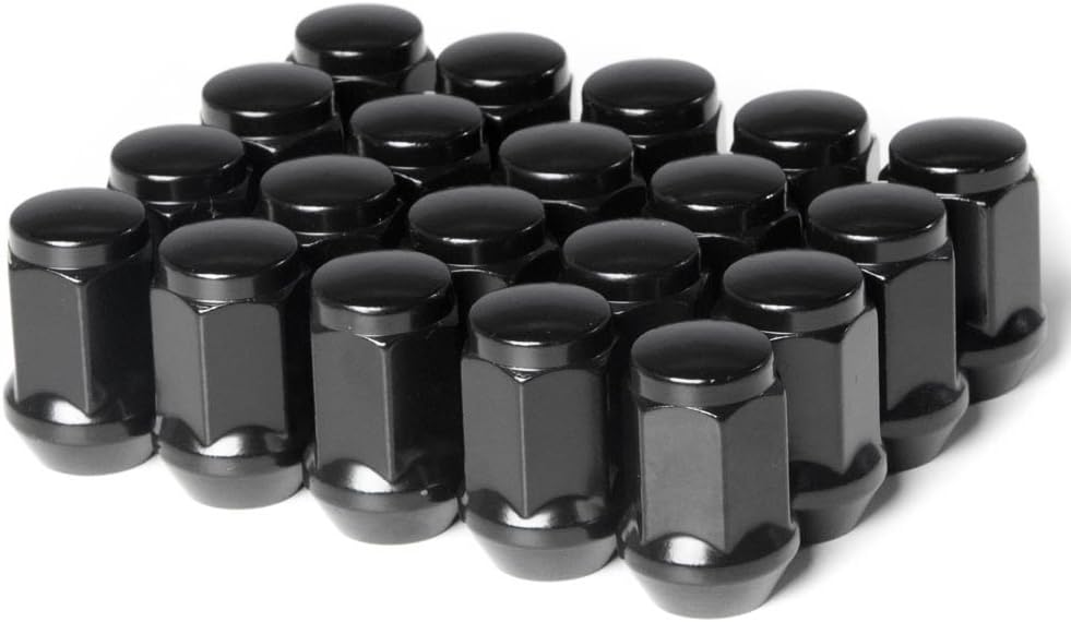 Circuit Performance 7/16" Black Closed End Bulge Acorn Lug Nuts Cone Seat Forged Steel (20 Pieces)