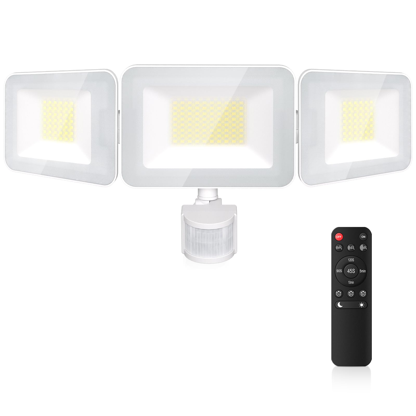 MEIHAU Faretto Led Da Esterno Con Sensore Di Movimento 100W 9600LM | Faretti Led Da Esterno Con Telecomando 3 Teste 270° Fari LED Esterno 6500K Faro Led Da Esterno IP66 Impermeabile Per Garage