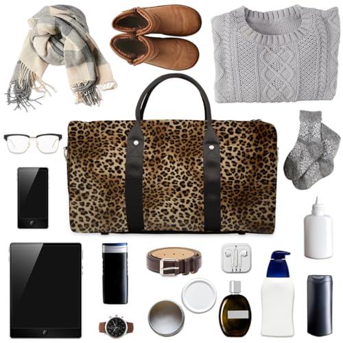 Travel Duffle Bag Women, Animal Leopard Skin Gym Bag Sports Bag, Lightweight Waterproof Foldable Overnight Bag, Carry on Shoulder Tote Bags for Hospital Maternity Mommy Gym 5