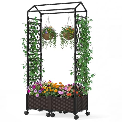 HAPPYGRILL Raised Garden Bed with Trellis & Roof