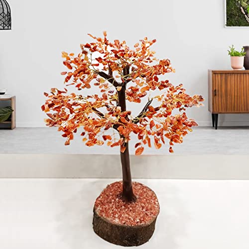 Image of Red Carnelian Stone Tree for Office Decor 1000 Beads | Antique Gemstone Bonsai Money Tree for Healing Vastu | Festival Gifts & Showcases