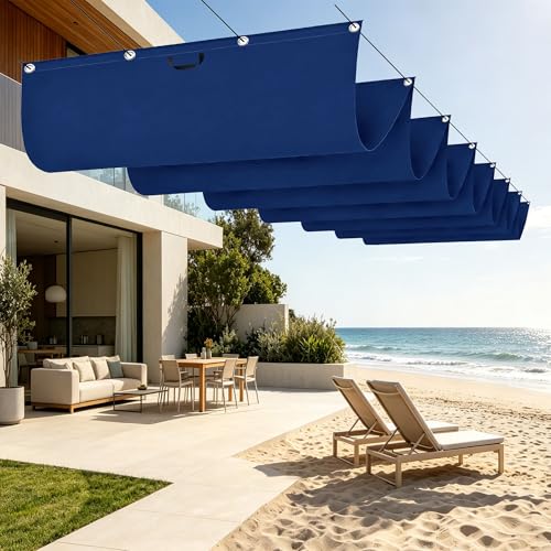 Toile ombrage rétractable vague 900x380 imperméable bâche bleu extérieur