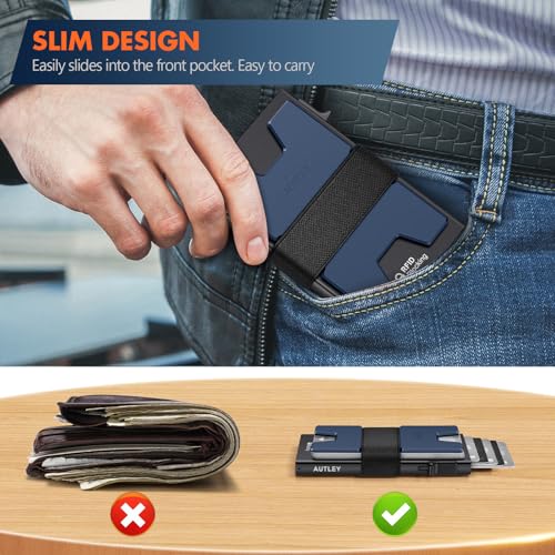 Image of AUTLEY Slim Wallet For Men, Rfid Blocking Mens Wallet, Minimalist Wallet For Men, Pop Up Credit Card Holder with Cash Band (Blue+Black)