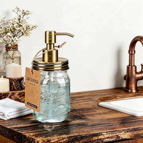 Image of Amolliar Mason Jar Liquid Soap Dispenser, Lotion Dispenser, Brass 1 Pack