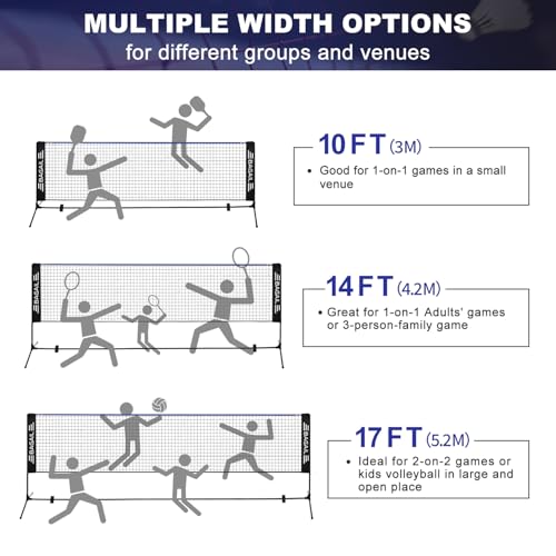 Image of BAGAIL Badminton Net, Height Adjustable Kids Volleyball Net, Foldable Nylon Net 10 ft /14ft /17ft Wide, Tennis Net, Small Pickleball Net for Backyard Game and Indoor Outdoor Use, Easy Setup