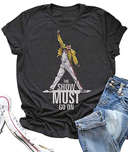 Damen Vintage Shirt Musik Konzert Tee Sommer Kurzarm Casual Graphic Tee - Grau - Groß Cover