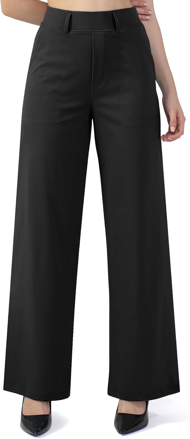 JOYCATCH Womens Wide Straight Leg Work Pants Pull On Dress Pants Business Casual Trousers Slacks with Pockets