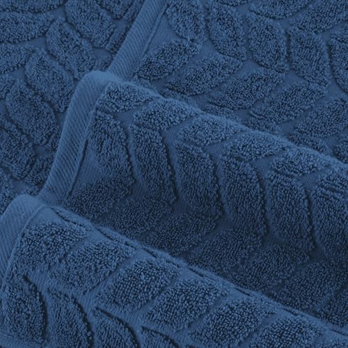 Image of Elegant Comfort Luxury 6-Piece 100% Turkish Cotton Jacquard Braided Textured Premium Hotel Quality Towel Set- Soft and Absorbent, Includes 2 Bath Towels, 2 Hand Towels and 2 Washcloths, Navy