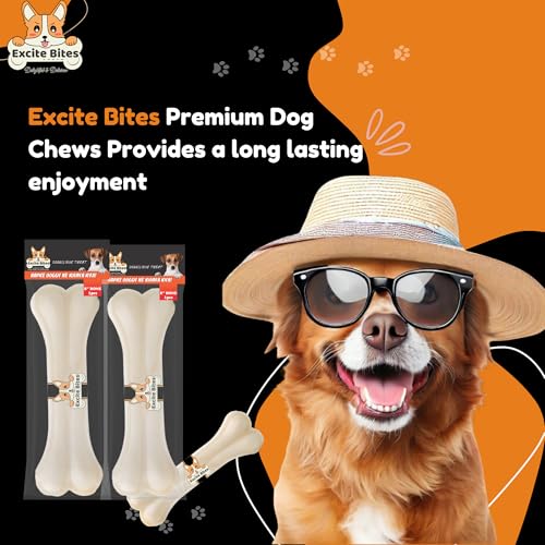 Image of Excite Bites Pressed Rawhide Bones for Dog Treats | Dog Calcium Bone Dog Chewing Needs | 8 Inch Calcium Bone Treat for All Dogs | Combo Offer (8 inch-1Pc) Each, 150G (Pack of 2), All Life Stages