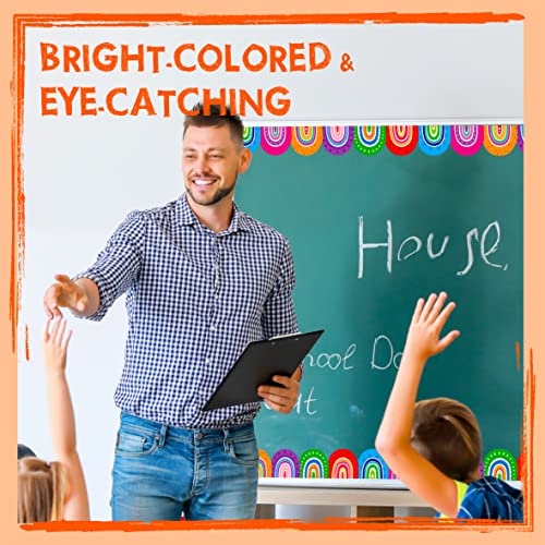 Image of 60 Feet Bulletin Board Borders, Colorful Rainbow Die-Cut Rolled Border Trim Decoration Borders for School, Classroom, Offices Walls, Desks, Windows, Doors, Lockers