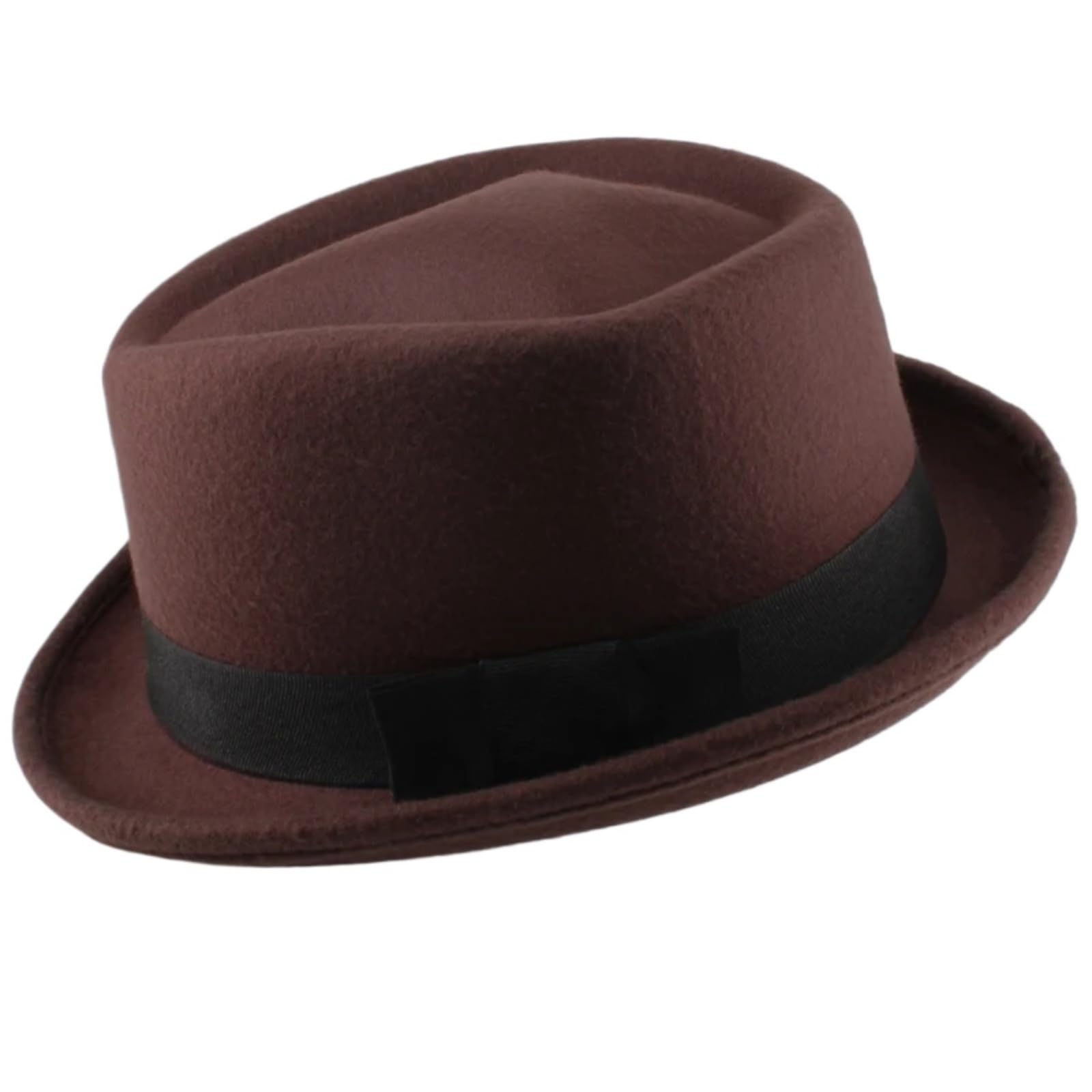 Hombres Mujeres Top Pork Pie Sombreros Bowtie Band Fedora Sunhat Trilby Caps Jazz Party Viajes al Aire Libre para Una Gala, Fiesta De Disfraces(Brown)