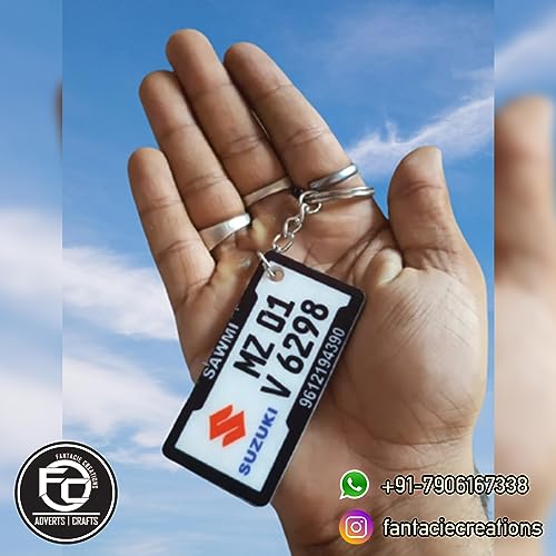 Image of Customized Vehicle Number Plate Keychain with Photo, Name & Mobile Number | Personalized Bike Car Scooter Key Ring | Custom Acrylic Number Plate Keychain Gift for Men Women
