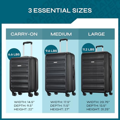 American Tourister Westridge Hardshell Luggage Set - 3 Piece Set - 20" Carry-On, 24” & 28” Checked Luggage Set with 360° Spinner Wheels - Expandable Suitcases for Extended Travel - Black3