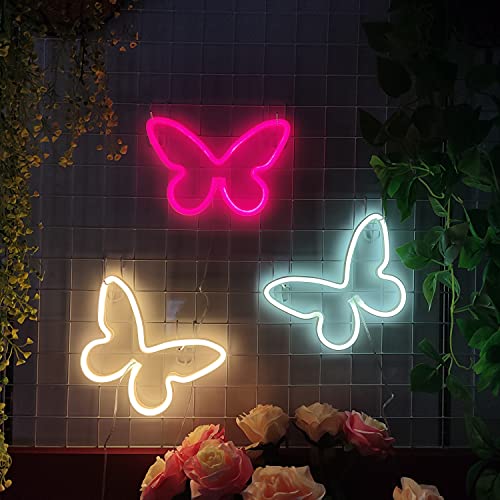 Image of JYWJ Butterfly Neon Sign,USB or 3-AA Battery Powered Neon Light,LED Table Decoration,Bedroom Wall Decoration,Birthday Gift,Wedding Supplies Business Gift(Red)