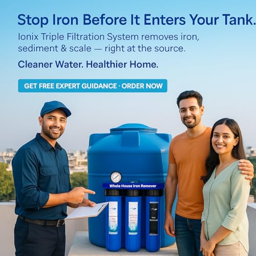 Image of IONIX Whole house Iron remover system with Triple filteration, Tank filter, Iron filter for whole house, Blue