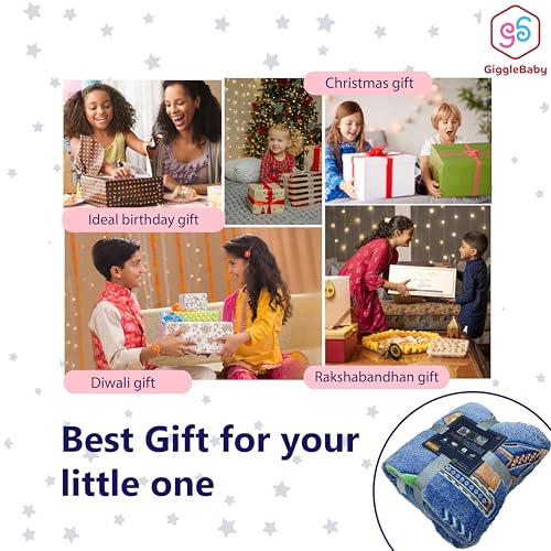 Snuggly Glow Blanket for Kids Aged 0-10 Years - 60x48inches - Cozy Comfort All Season Blanket with Sherpa Edge Lining - Ideal Birthday Xmas Baby Shower Gift (Builder Trucks)