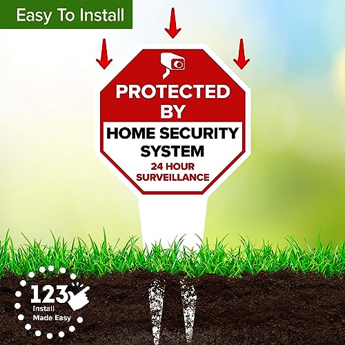Image of Protected by Home Security System Sign, 11x21, Heavy Duty Integrated Ground Stakes, Indoor /Outdoor Use, Rust Free Aluminum Composite, Made in USA by My Sign center
