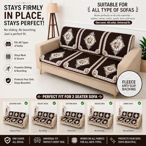 Image of Homerz Premium 'Luxe Series' Holland Velvet Sofa Cover | Smooth Finish | Anti-Skid Fleece Backing | Soft Touch Couch Protector for Living Room (Coffee, 3 Seater, Seat Cover with Backrest)