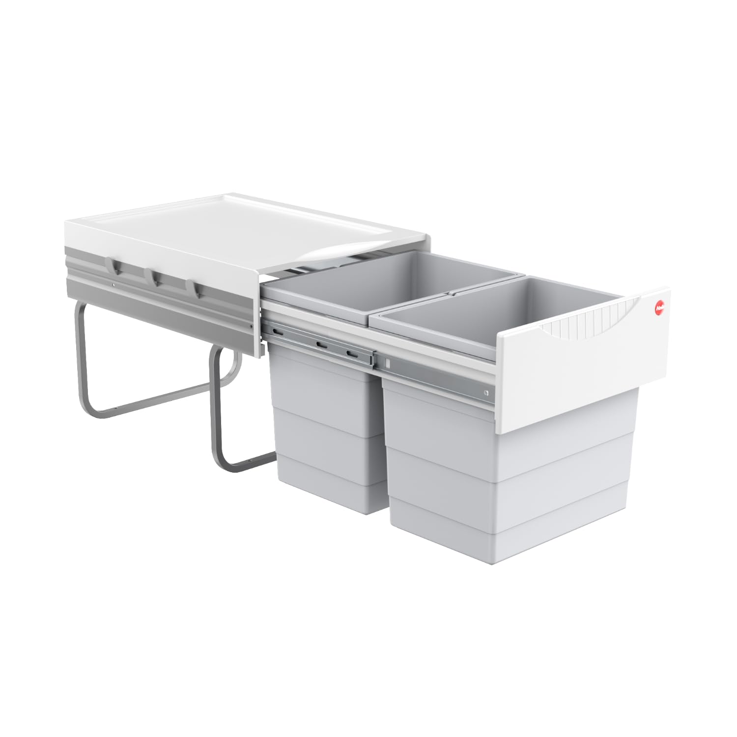 Hailo Abfallsammler 364112 | Raumspar-Tandem 2x 18 Liter | ab 40cm Schrank mit Drehtür | 346 x 475 x 336 mm | Kunststoffteile hellgrau | 2 fach Abfalltrennsystem per Handauszug | einfache Bodenmontage