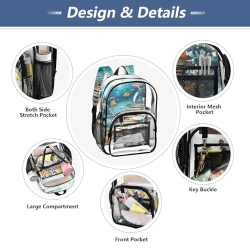 3d Creative Floor Painting Ocean Clear Backpack High School Clear Book Bag For Girls Transparent Seethrough PVC Backpack4