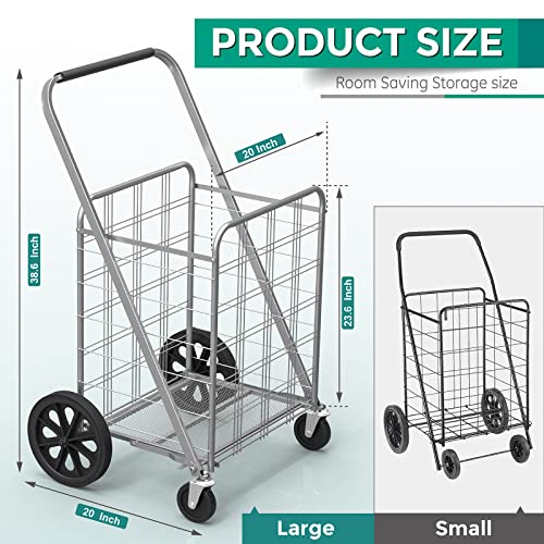 Ginkgo Jumbo Grocery Shopping Cart With Swivel Wheels - Foldable And Portable Metal Utility Groceries Carts For Home, Laundry, Shopping - Max 220Ibs #TOP3