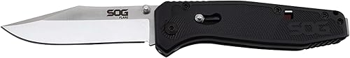 SOG Flare - Cuchillo plegable y de bolsillo con apertura asistida con hoja de borde recto inoxidable de 3.5 pulgadas y cuchillo táctico GRN Grip