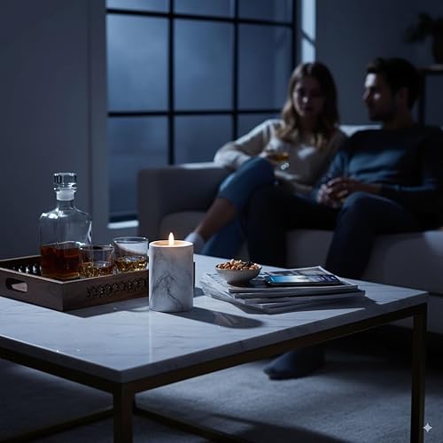 Miniatura 7 de VENTA Velas de pilar sin llama de mármol, juego de 3 (4, 5 y 6 pulgadas), velas LED parpadeantes realistas con control remoto y temporizador,