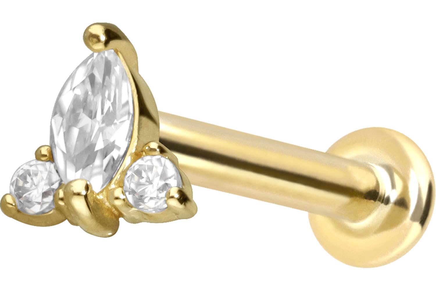 PIERCINGLINE 14 Karat Gold Labret Ohr-Piercing mit Push Fit MOISSANIT-BLUME 0,06 kt Farb & Größenauswahl