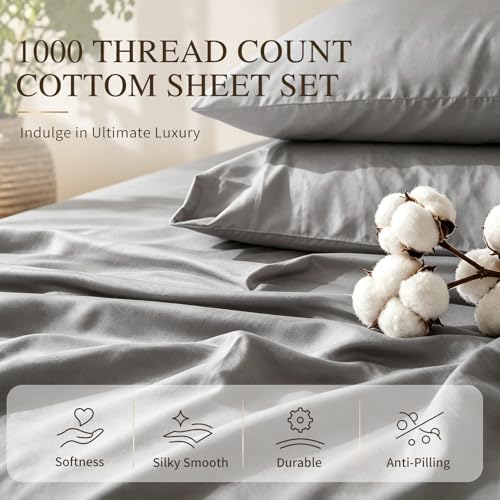 Image of MEISHANG 1000TC Egyptian Cotton Sheets King, 18-24 inch Extra Deep Pocket | 1000TC Egyptian Cotton Sheets, Sateen Weave, Ultra Soft & Breathable, OEKO-TEX Certified