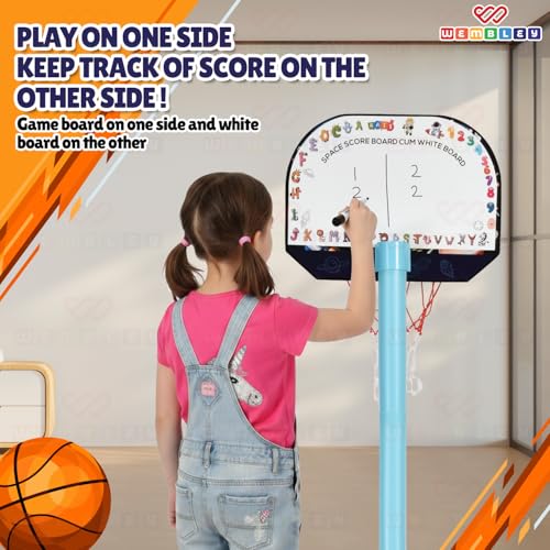 Image of Wembley Basketball Game for Kids | Indoor Mini Hoop Playset with Ball & Net | Height Adjustable Stand with Scoreboard | Easy to Assemble Basketball Toy for Boys & Girls 3+ Years