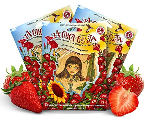 3pcs La Chica Fresita Car Air Freshener - 4 Weeks Long-lasting Strawberry Scent - The Must-have Rear View Mirror Hanging Accesory for Trucks and Vans - Strong & Proudly Mexican Automotive Fragrance