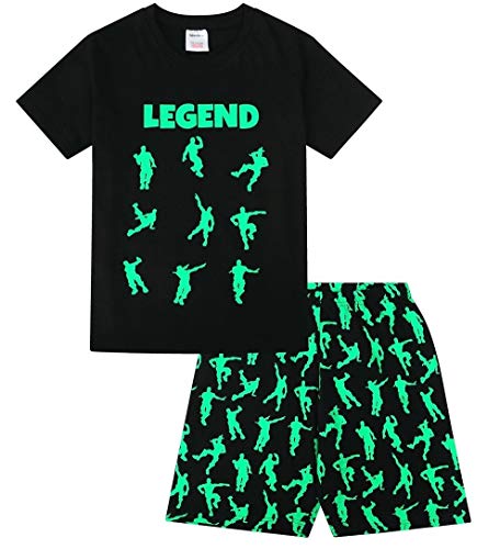 The PyjamaFactory Pyjama court en coton pour garçon Motif Emote Legend Noir/vert - Noir - 15 ans