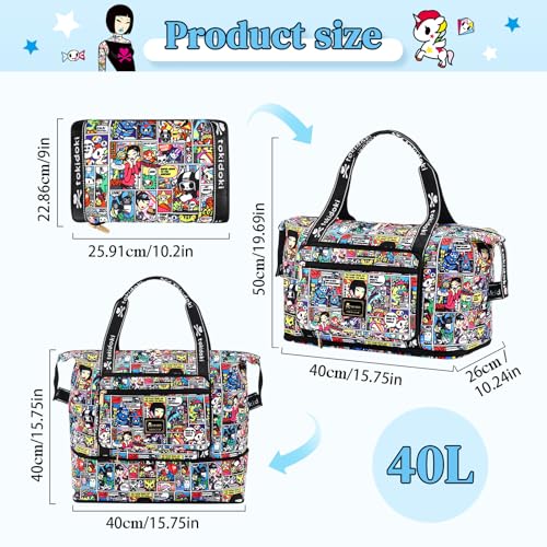 Tokidoki Unicorno Travel Duffel Bag Waterproof Weekender Bag Carry On Tote Bags for Women Cartoon Unicorno Large Capacity Travel Essentials Sport Gym Bag for Women Men (TB-Super Adios)2