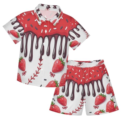 Image of Boccsty Red Strawberry Boy Summer Shorts Sets Hawaiian Toddler Boys T-Shirt & Pants 2 Pcs 3T-10T