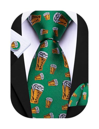 Image of Barry.Wang Classic Mens Ties Silk Necktie Pocket Square Cufflinks Set Woven Designer Wedding Business