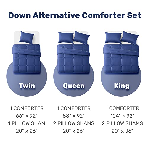 Unikome King Size Comforter Set, Lightweight Satin Silky Down Alternative Comforter - Ultra Soft & Smooth - All Season Bedding Sets With 1 Comforter, 2 Pillow Shams, Navy #TOP5
