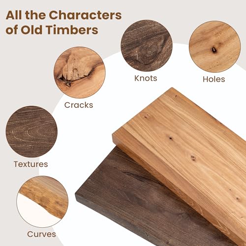 Image of Floating Shelves for Wall Decor, Rustic Solid Elm Wood Live Edge Floating Shelves Wall Mounted, Wall Shelves with Invisible Bracket for Living Room Bathroom Bedroom Kitchen, 40 Inch Set of 1, Walnut