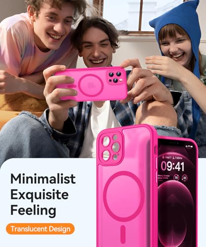 Image of CANSHN Magnetic Compatible with iPhone 12 Pro Max Case, Upgraded [Full Camera Protection] [Compatible with Magsafe] [Translucent Matte] Shockproof Protective Phone Cover 6.7 Inch - Hot Pink