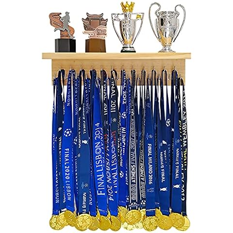 Qktxktzy Premium Wooden Medal Hangers with 16" Trophy Shelves Organize Medals, Awards, Ribbons & Trophies. Perfect All-in-1 Shelf with 25 Pcs Steel Hooks. Wall Mount Medal Holder for Sport Lover Gift Cover