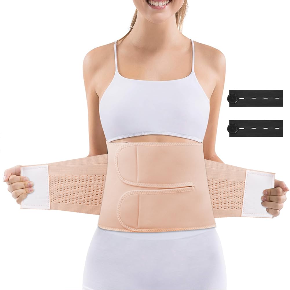 ACWOO Fascia Post Parto Cintura, Guaina Post Parto con 2PCS Estensori Elastici, Regolabile Cintura Addominale con 2 Supporto Per la Schiena, Traspirante Cintura Shapewear per Recupero Postparto