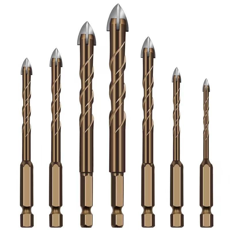 Brigand 7-Piece Professional Carbide Drill Bit Set For Ceramic Tiles, Multi-Material Hex Shank, Glass, Marble, Concrete with Sawtooth Design (3/4/5/6/8/10/12mm High Impact 4-Edge)