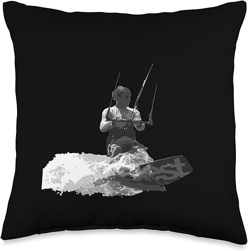 Kitesurf Gifts and Surf Lover Tees by taiche Kitesurfer Surfing The Wave - Almohada de ilustración artística, 16 x 16 pulgadas, multicolor